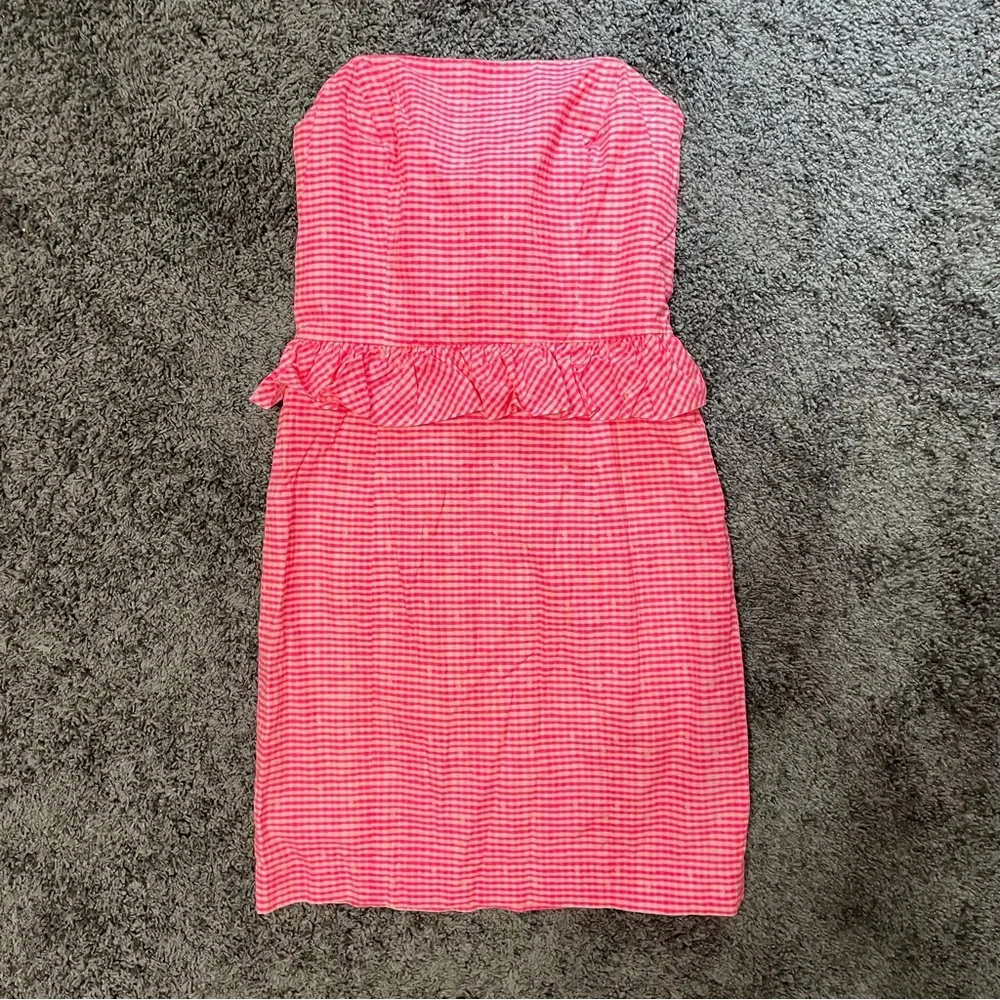 Lilly Pulitzer Strapless Seersucker Lowe Dress With Peplum Size 2 - Picture 5 of 8